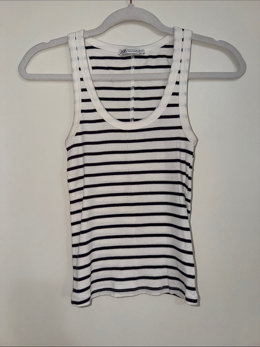 Zara White Tank Top with Black Stripes | S